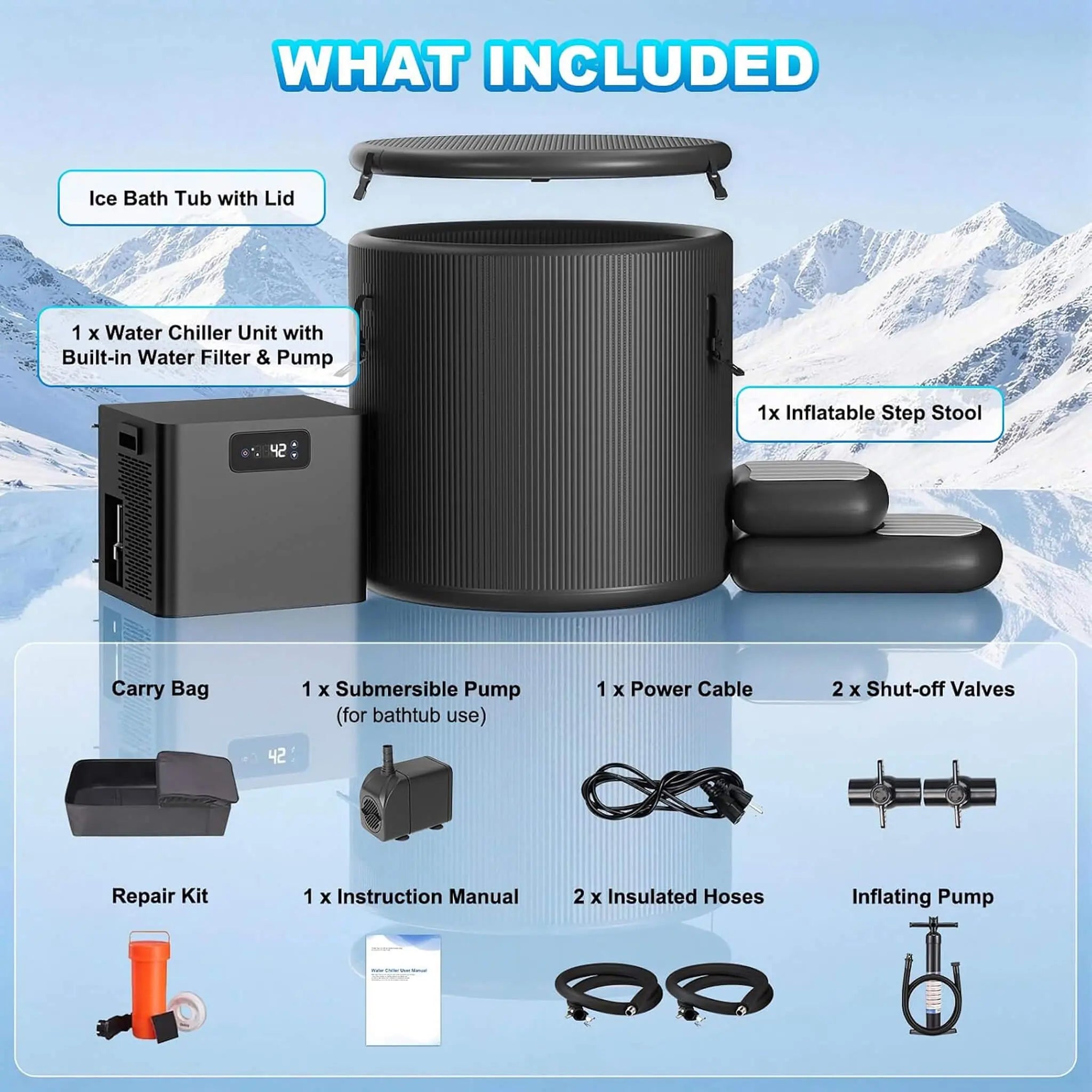 FCP Premium XL 120 Gal Cold Plunge Tub Kit With 1/3 HP Chiller, Filter And Pump (SAK58283) SAKSBY WHOLESALE