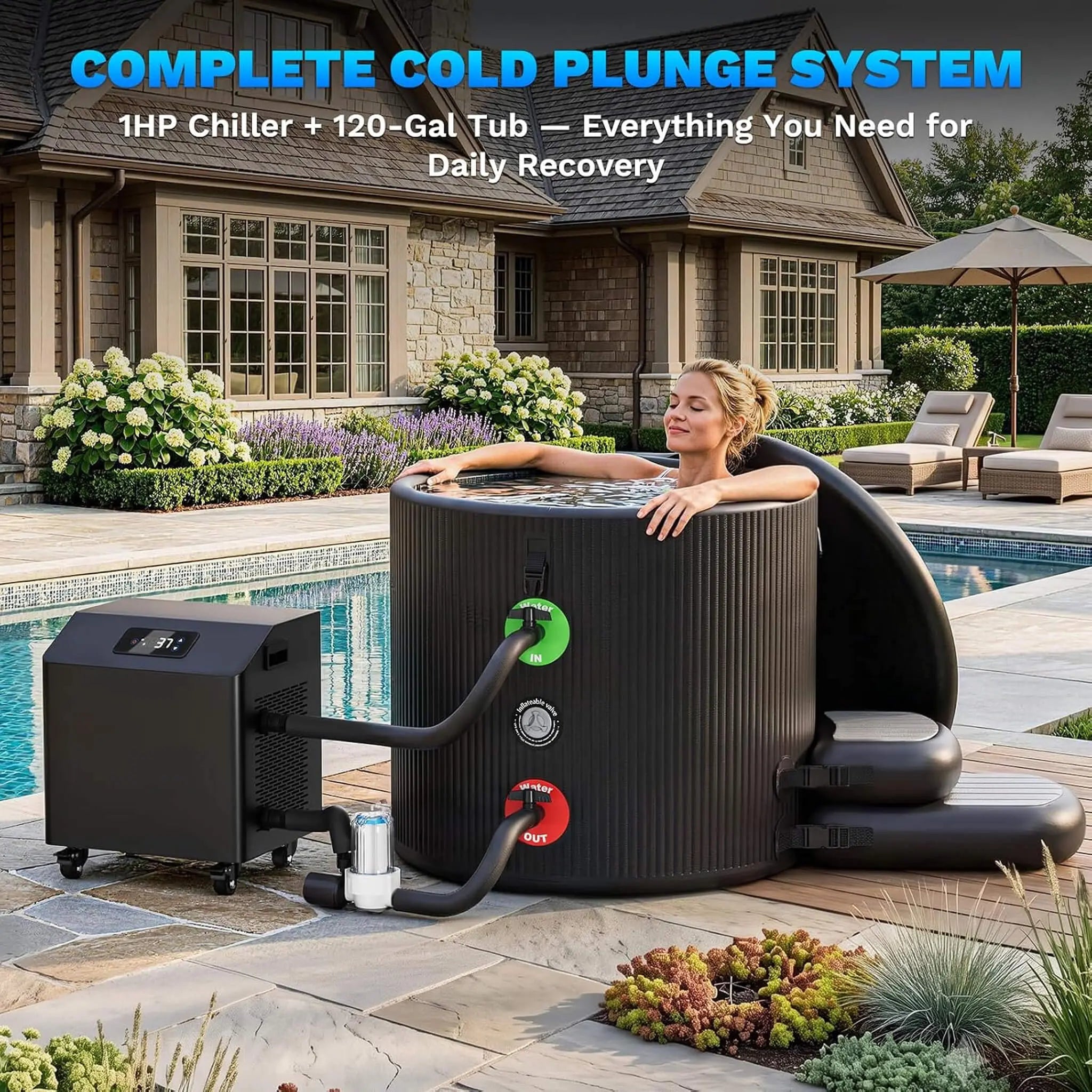 FCP Premium XL 120 Gal Cold Plunge Tub Kit With 1HP Chiller, Filter, And Pump (SAK92632) SAKSBY WHOLESALE