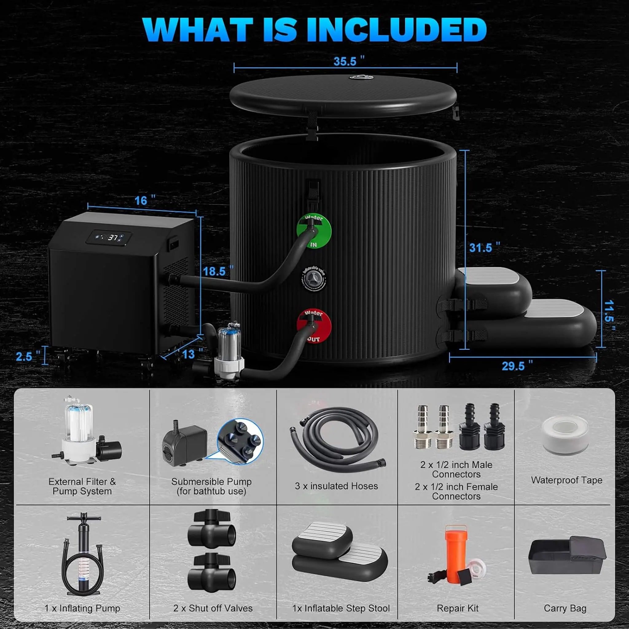 FCP Premium XL 120 Gal Cold Plunge Tub Kit With 1HP Chiller, Filter, And Pump (SAK92632) SAKSBY WHOLESALE