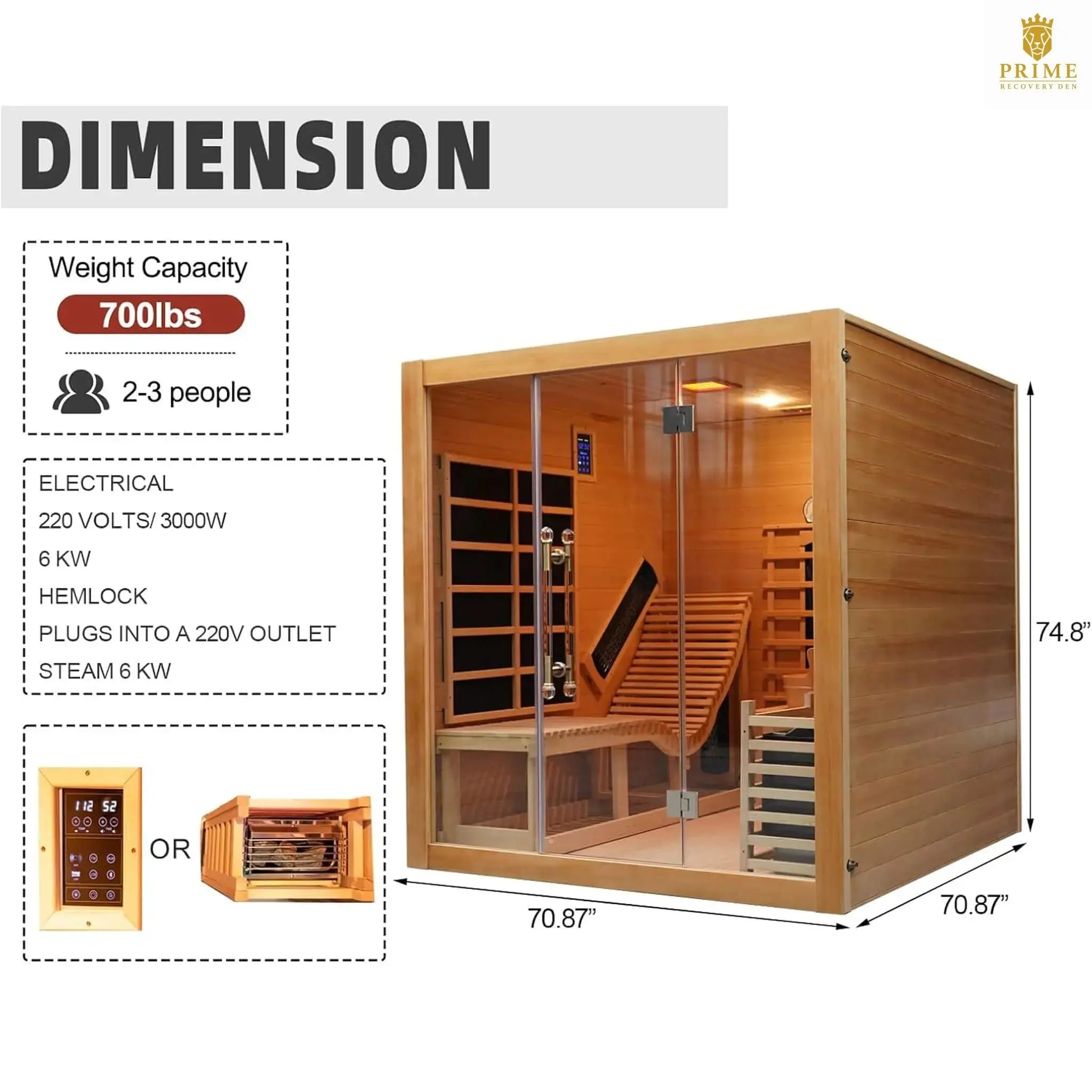 Rövia Oasis 3-Person Indoor Hybrid Sauna Room With Built-In Lounge Chair [Made-To-Order] (SAK35182) SAKSBY WHOLESALE