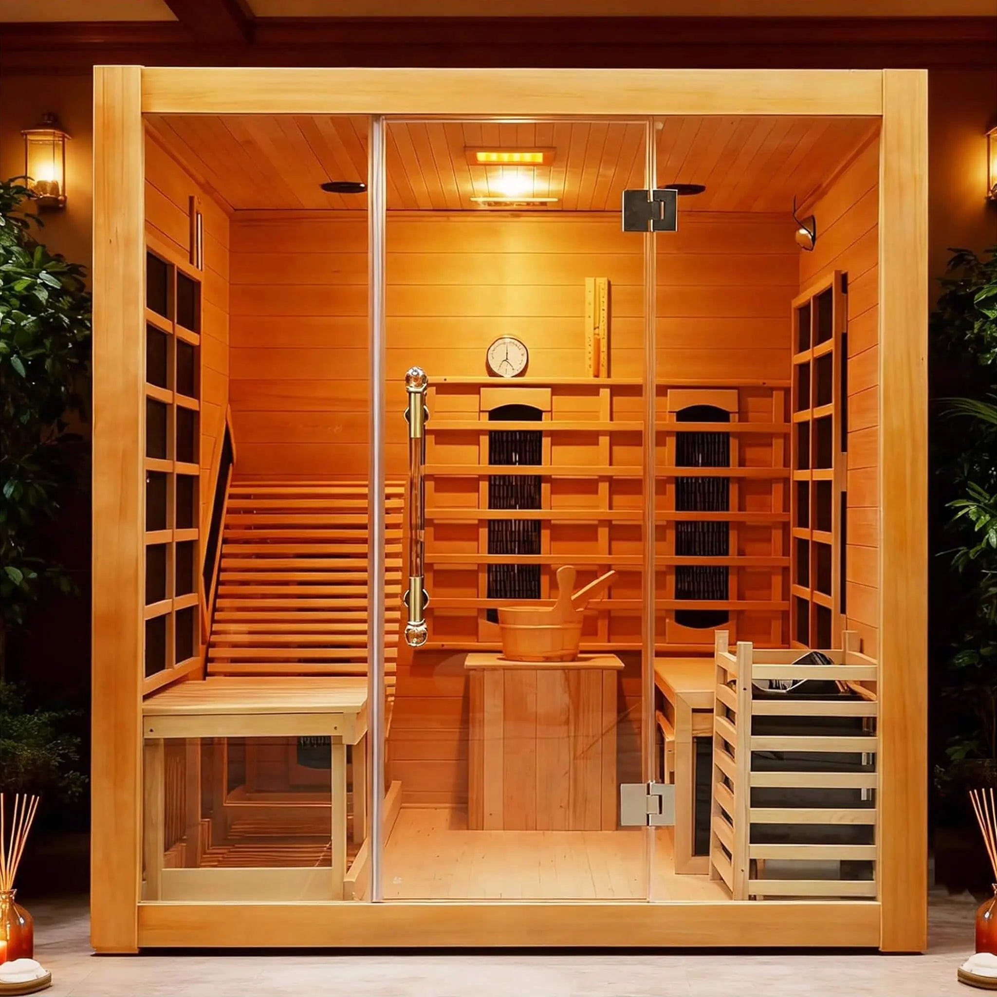 Rövia Oasis 3-Person Indoor Hybrid Sauna Room With Built-In Lounge Chair [Made-To-Order] (SAK35182) SAKSBY WHOLESALE