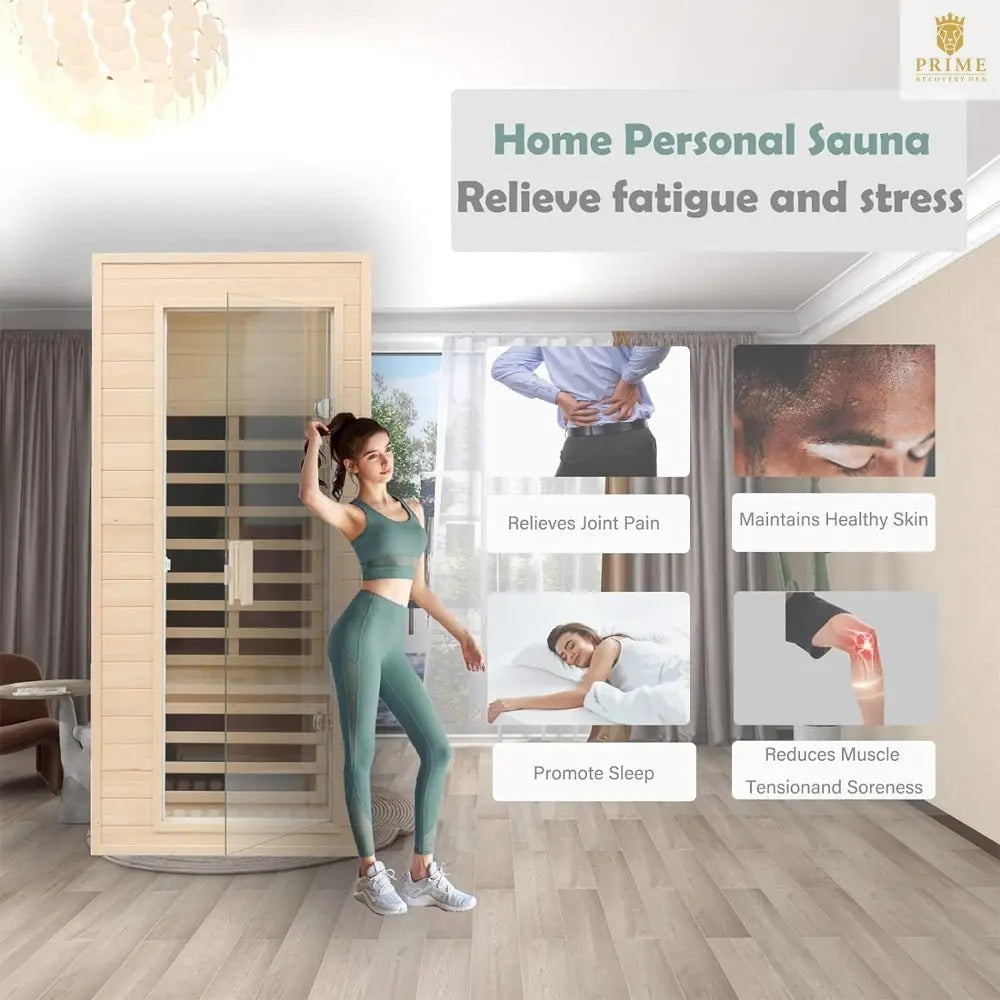Thermora Elara Premium 1-Person Indoor Low EMF FAR Infrared Heat Hemlock Wood Personal Home Spa Sauna, 1200W (SAK27463) SAKSBY WHOLESALE