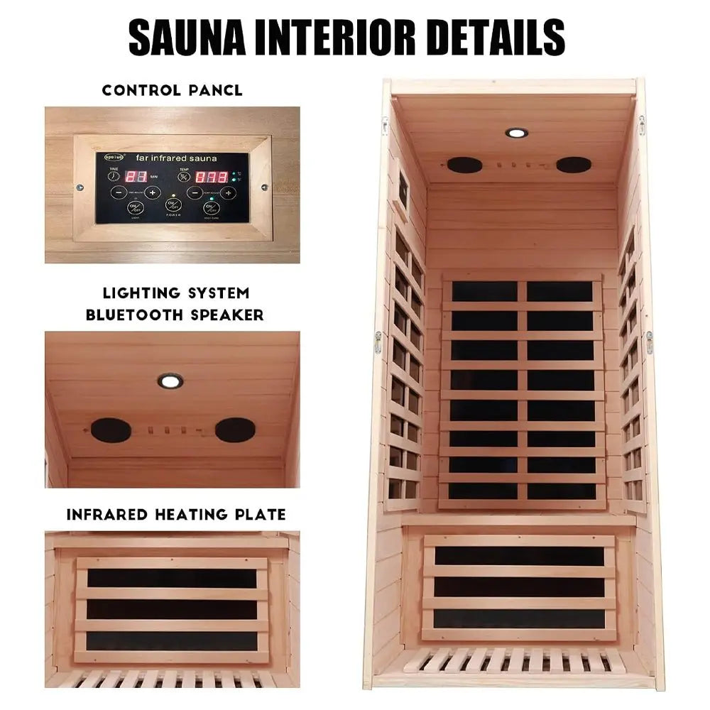 Thermora Elara Premium 1-Person Indoor Low EMF FAR Infrared Heat Hemlock Wood Personal Home Spa Sauna, 1200W (SAK27463) SAKSBY WHOLESALE