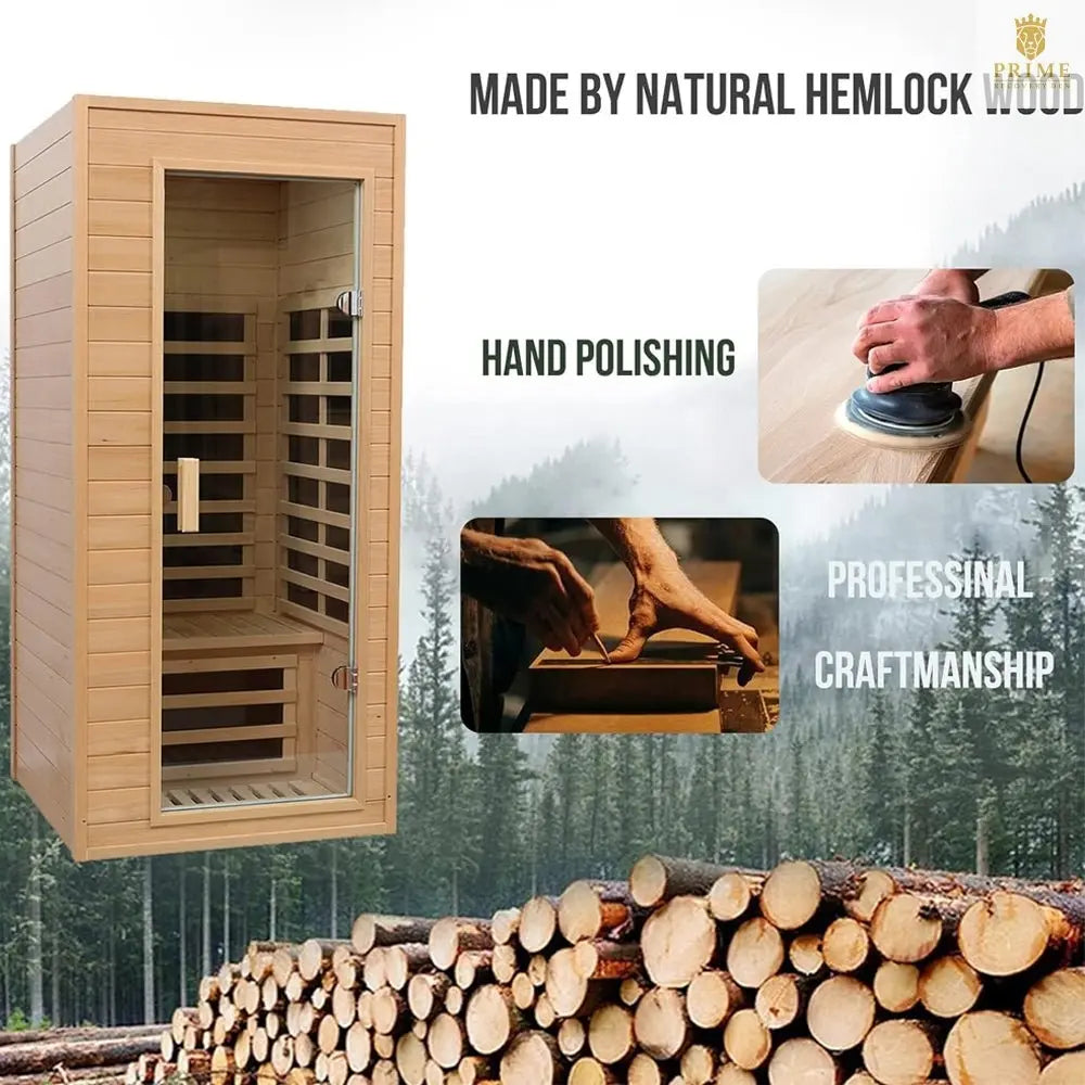 Thermora Elara Premium 1-Person Indoor Low EMF FAR Infrared Heat Hemlock Wood Personal Home Spa Sauna, 1200W (SAK27463) SAKSBY WHOLESALE