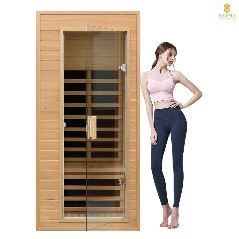 Thermora Elara Premium 1-Person Indoor Low EMF FAR Infrared Heat Hemlock Wood Personal Home Spa Sauna, 1200W (SAK27463) SAKSBY WHOLESALE