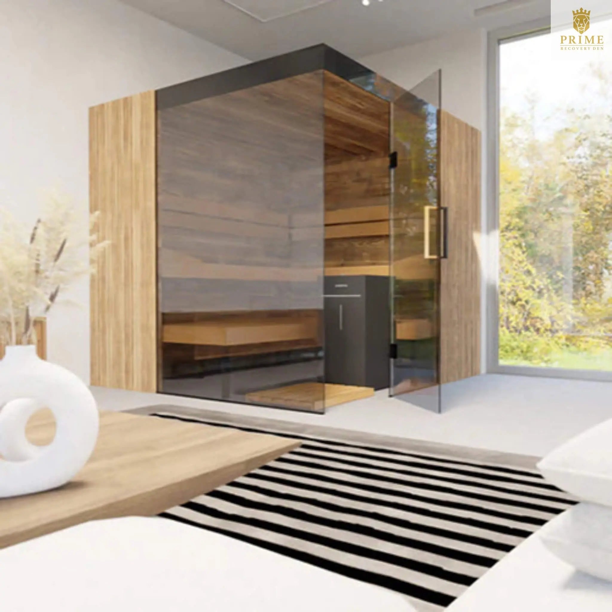 ThermaSol Aalto 4-Person Indoor Semi Panoramic Glass Sauna Cabin [Made-To-Order] [14-AALTODL\R] (SAK13285) SAKSBY WHOLESALE