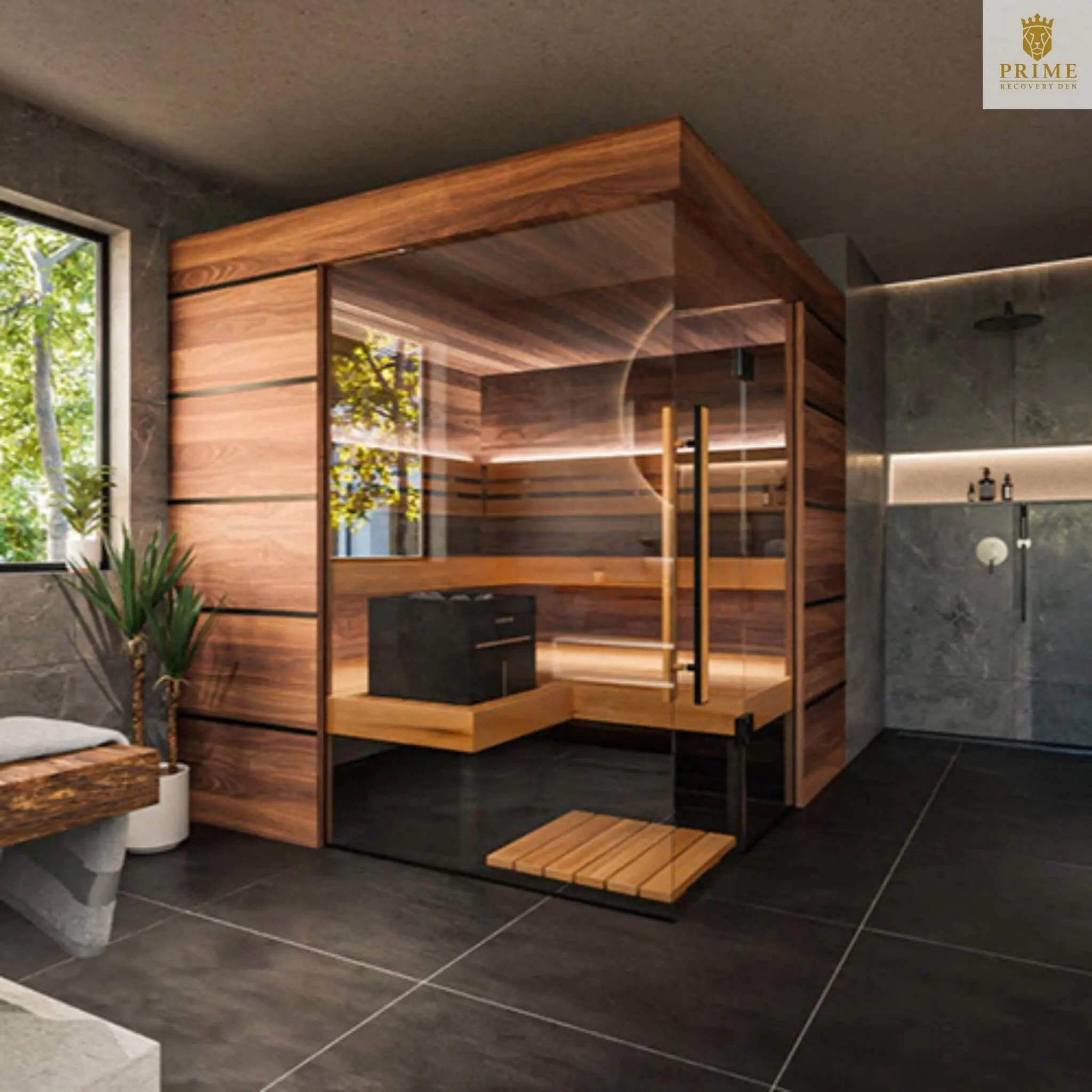 ThermaSol Astra 4-Person Indoor Semi Panoramic Glass Sauna Cabin [Made-To-Order] [14-ASTRADL\R] (SAK90471) SAKSBY WHOLESALE