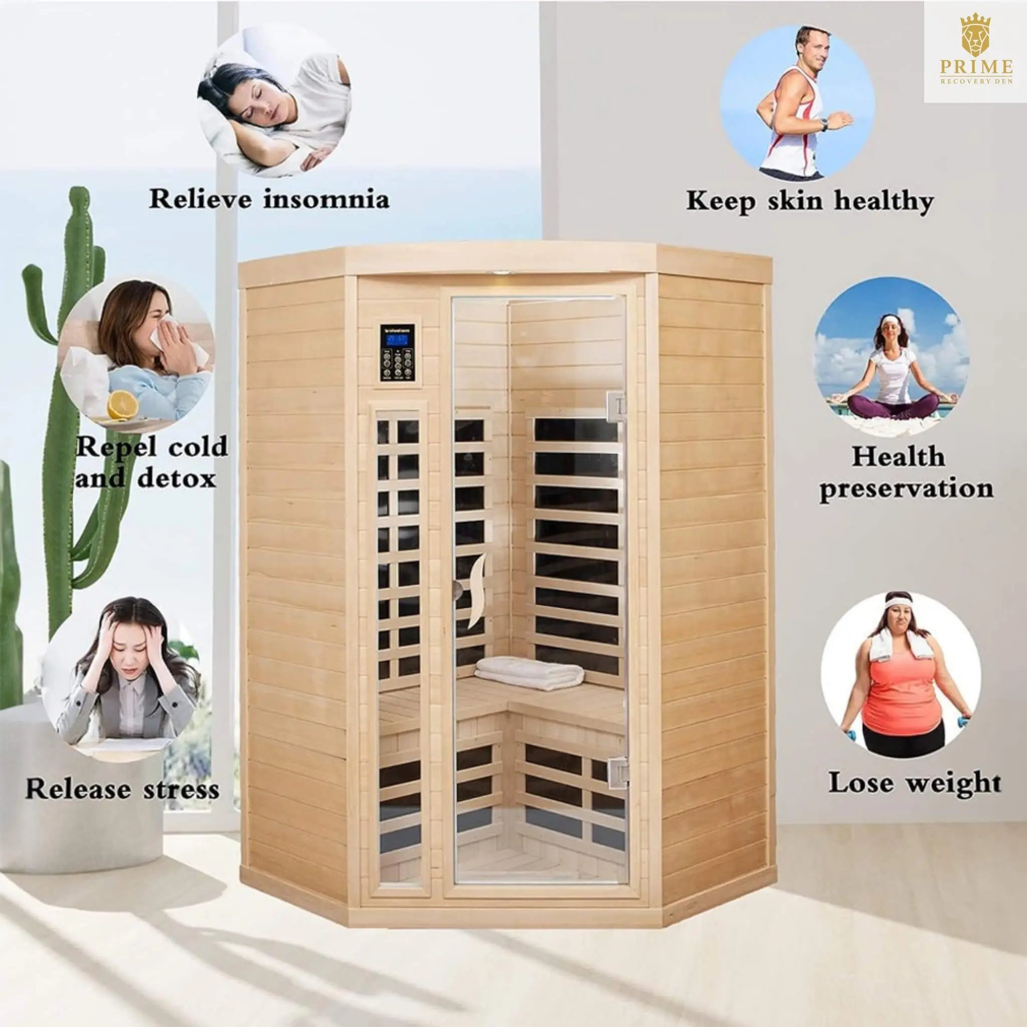 Thermora Laurent Premium 2-Person 1600W Corner Space Infrared Wooden Sauna Room With Bluetooth Speakers (SAK81524) SAKSBY WHOLESALE