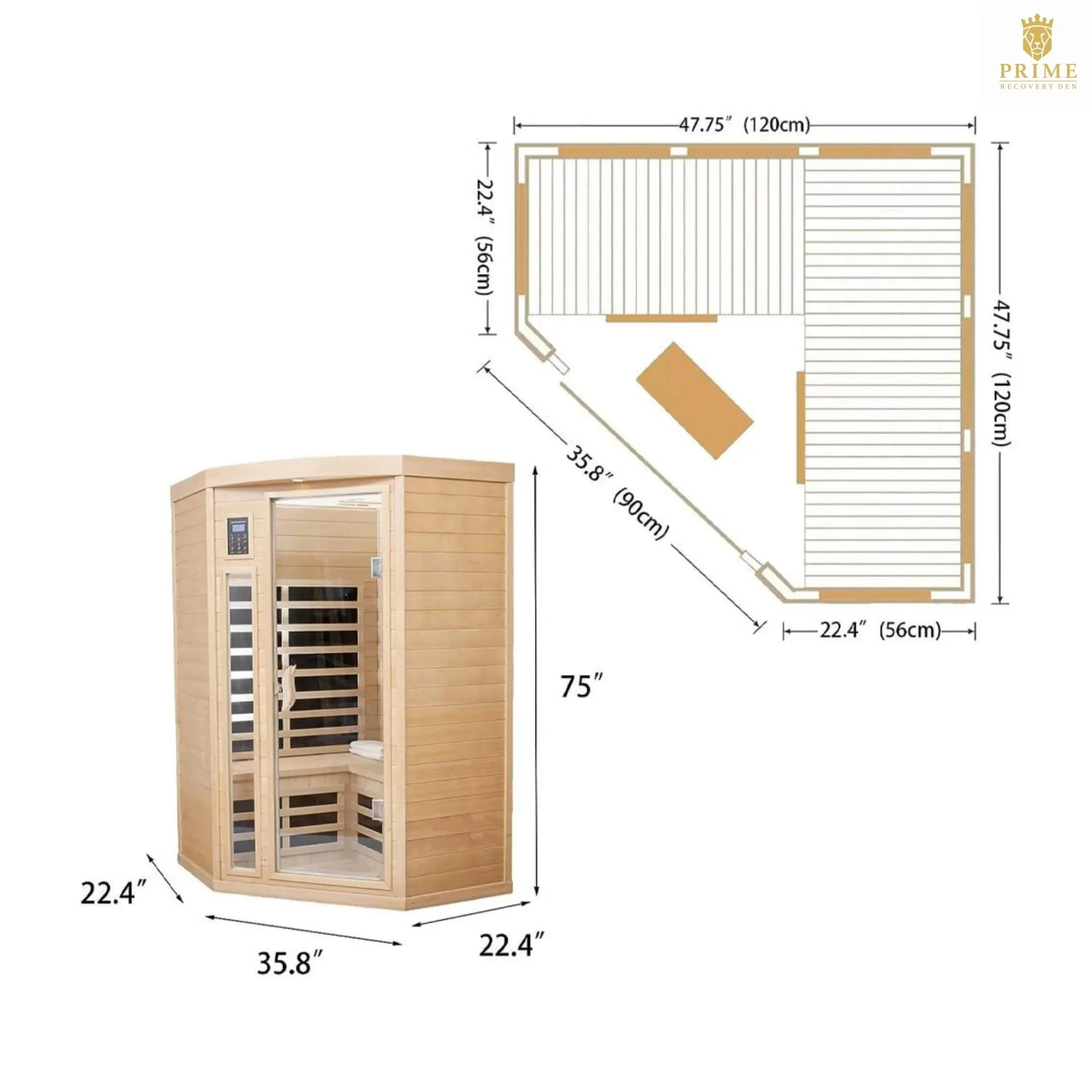 Thermora Laurent Premium 2-Person 1600W Corner Space Infrared Wooden Sauna Room With Bluetooth Speakers (SAK81524) SAKSBY WHOLESALE