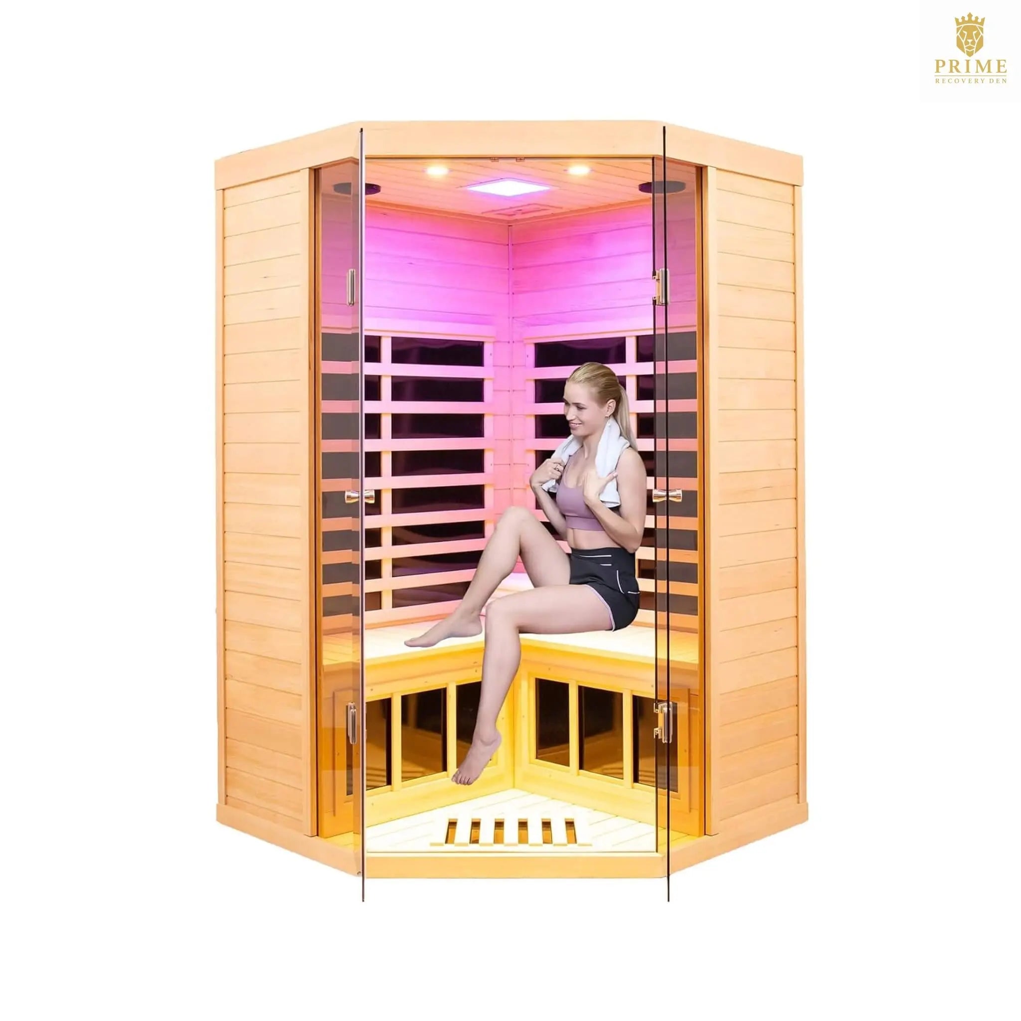 Thermora Laurent Premium 2-Person 1600W Corner Space Infrared Wooden Sauna Room With Bluetooth Speakers (SAK81524) SAKSBY WHOLESALE
