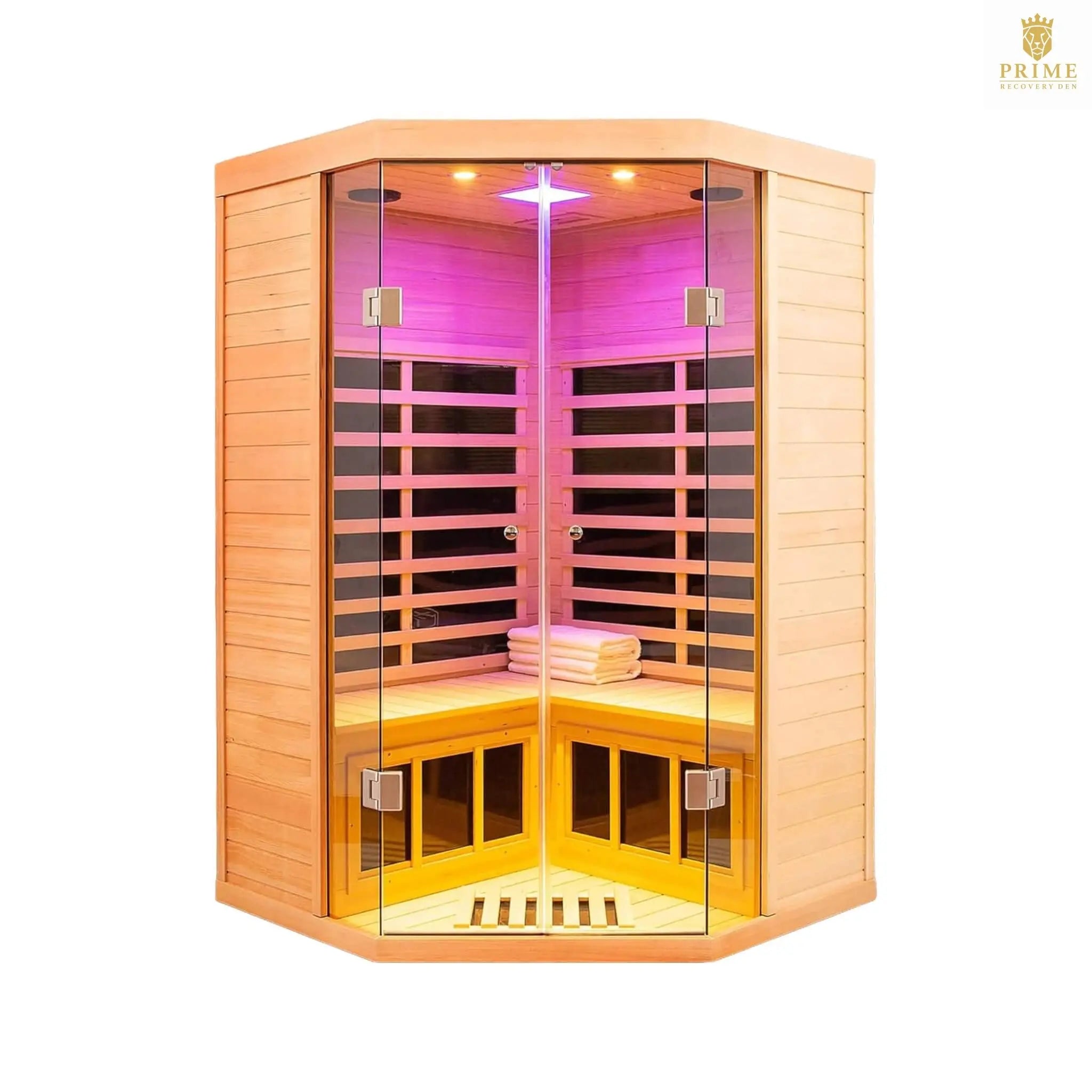 Thermora Laurent Premium 2-Person 1600W Corner Space Infrared Wooden Sauna Room With Bluetooth Speakers (SAK81524) SAKSBY WHOLESALE