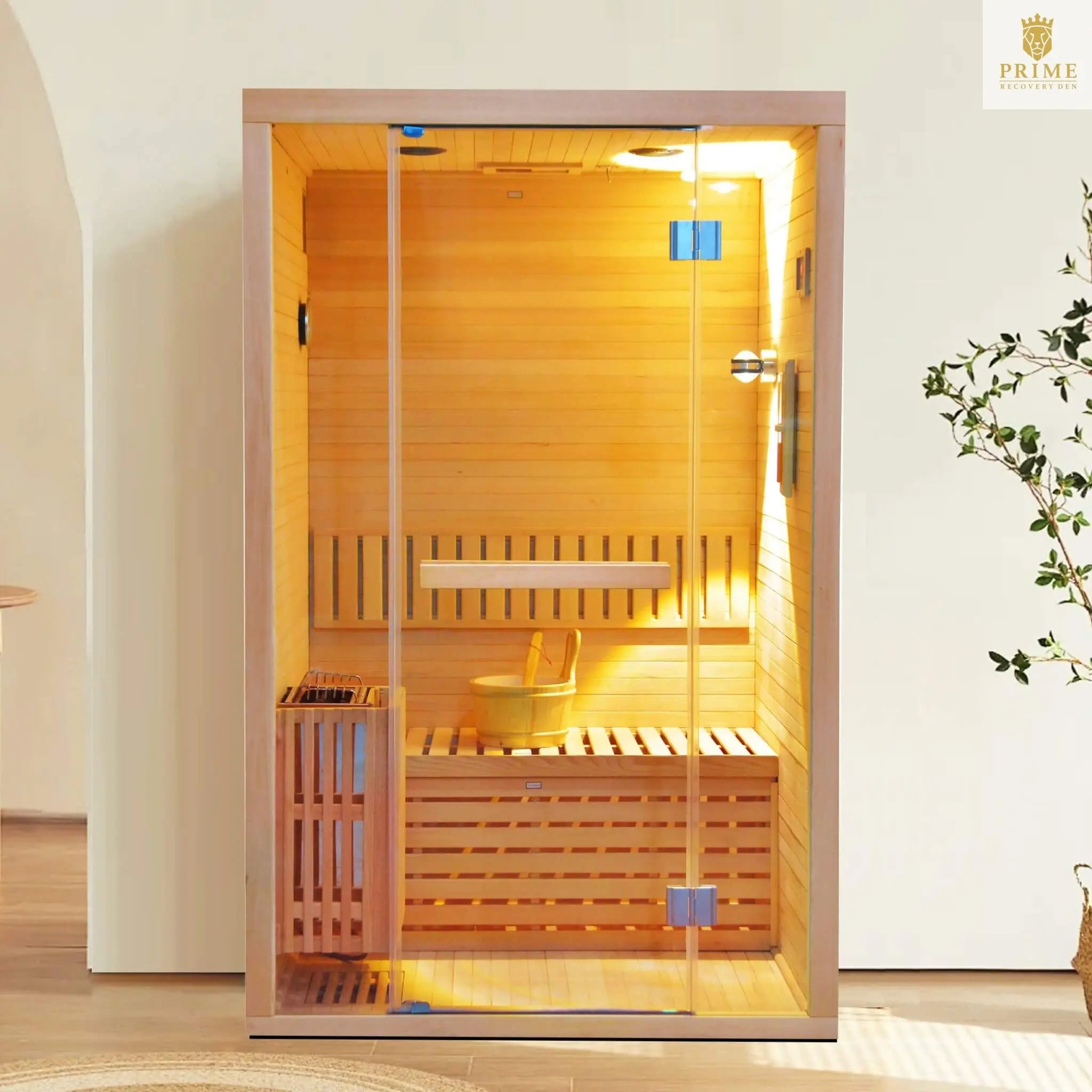 Thermora Alpine Premium 2-Person 3KW Hemlock Wood Sauna With LED Wall Light (SAK28471) SAKSBY WHOLESALE