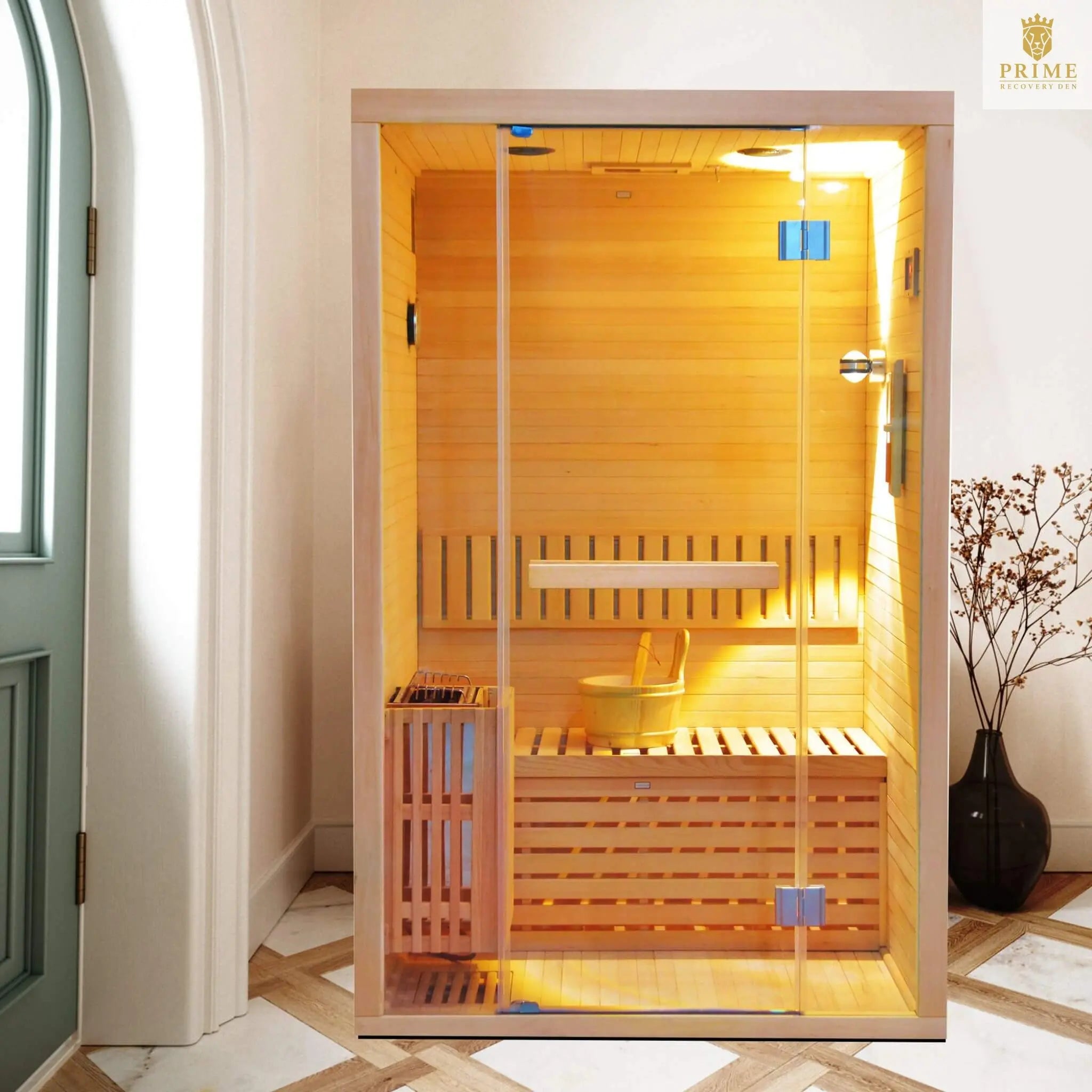 Thermora Alpine Premium 2-Person 3KW Hemlock Wood Sauna With LED Wall Light (SAK28471) SAKSBY WHOLESALE